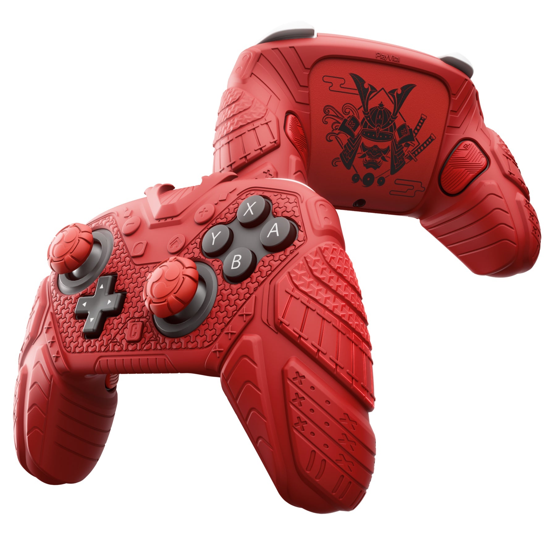 PlayVital Samurai Armor Edition Silicone Case for Switch 2 Pro Controller, for Nintendo Switch 2 Pro Controller Shockproof Skin Cover with Back Button Caps & Thumb Grip & Sticker - Red PlayVital