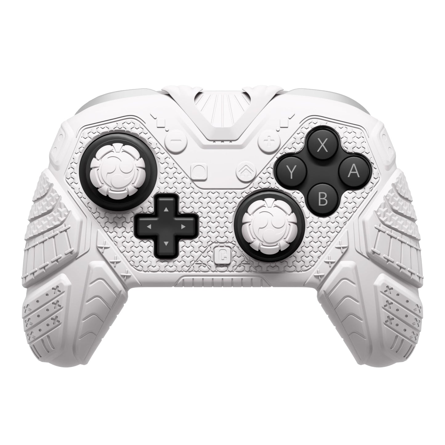 PlayVital Samurai Armor Edition Silicone Case for Switch 2 Pro Controller, for Nintendo Switch 2 Pro Controller Shockproof Skin Cover with Back Button Caps & Thumb Grip & Sticker - White PlayVital