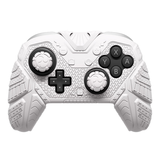 PlayVital Samurai Armor Edition Silicone Case for Switch 2 Pro Controller, for Nintendo Switch 2 Pro Controller Shockproof Skin Cover with Back Button Caps & Thumb Grip & Sticker - White PlayVital