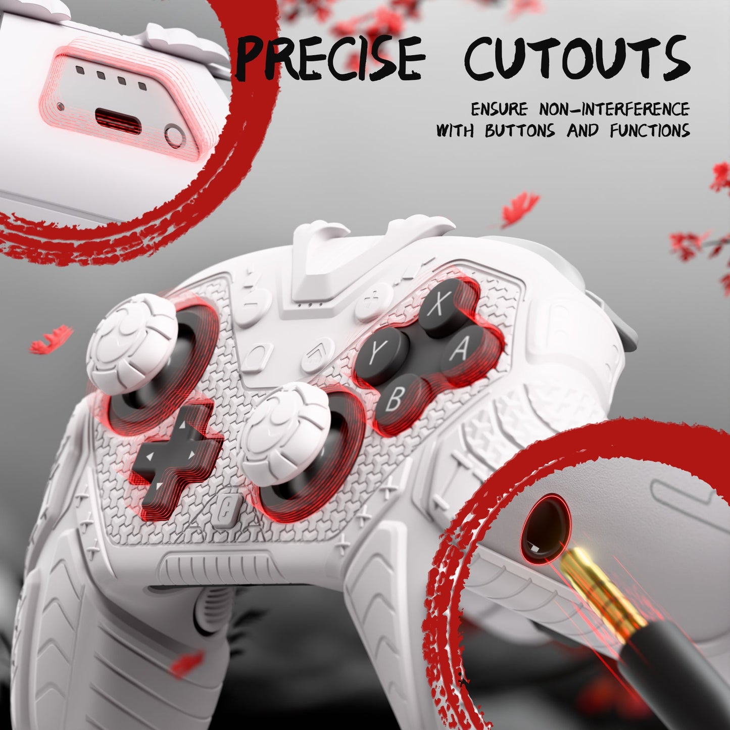 PlayVital Samurai Armor Edition Silicone Case for Switch 2 Pro Controller, for Nintendo Switch 2 Pro Controller Shockproof Skin Cover with Back Button Caps & Thumb Grip & Sticker - White PlayVital