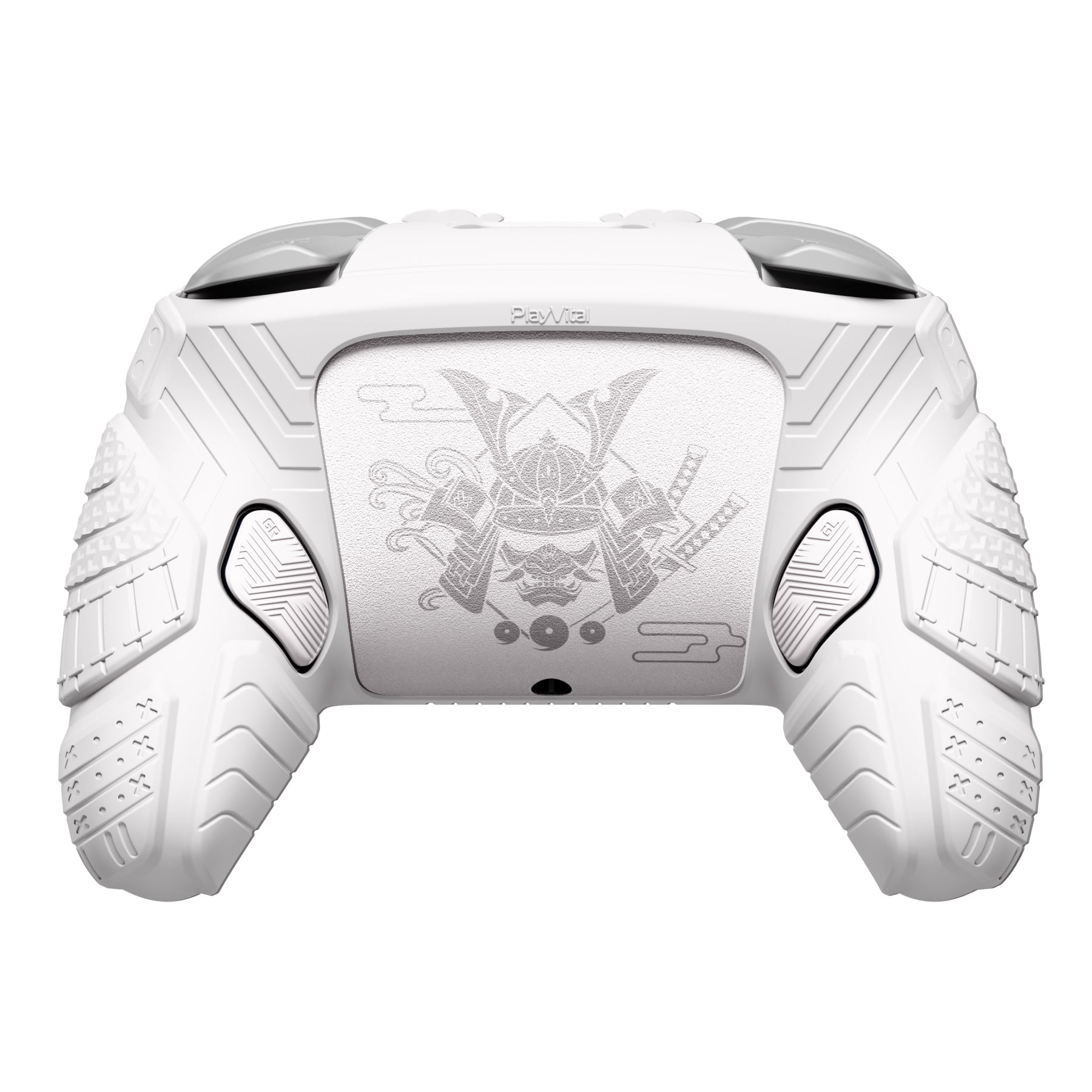 PlayVital Samurai Armor Edition Silicone Case for Switch 2 Pro Controller, for Nintendo Switch 2 Pro Controller Shockproof Skin Cover with Back Button Caps & Thumb Grip & Sticker - White PlayVital