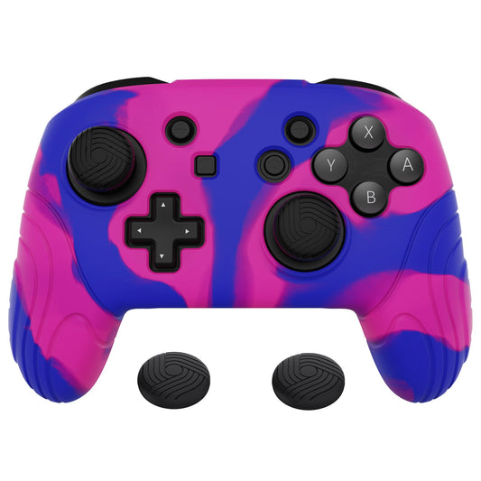 PlayVital Samurai Edition Ergonomic Anti-slip Silicone Skin Protective Case with Thumb Grip Caps for Nintendo Switch Pro Controller - Pink & Purple & Blue PlayVital