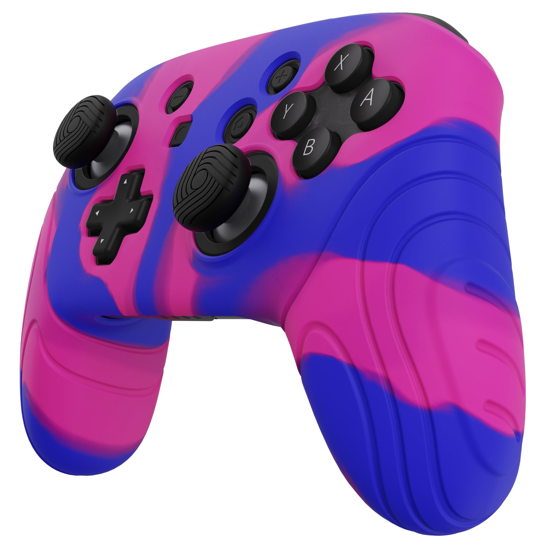 PlayVital Samurai Edition Ergonomic Anti-slip Silicone Skin Protective Case with Thumb Grip Caps for Nintendo Switch Pro Controller - Pink & Purple & Blue PlayVital