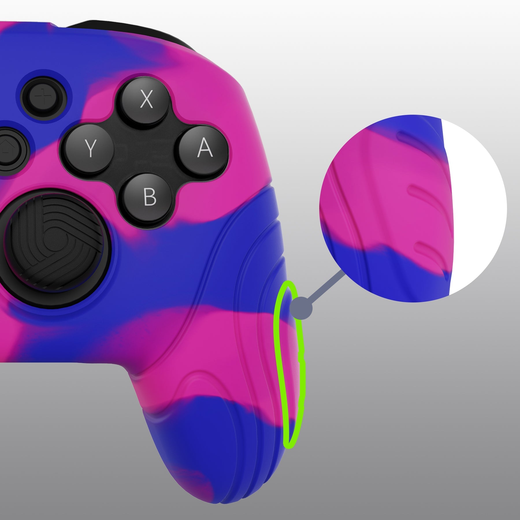 PlayVital Samurai Edition Ergonomic Anti-slip Silicone Skin Protective Case with Thumb Grip Caps for Nintendo Switch Pro Controller - Pink & Purple & Blue PlayVital