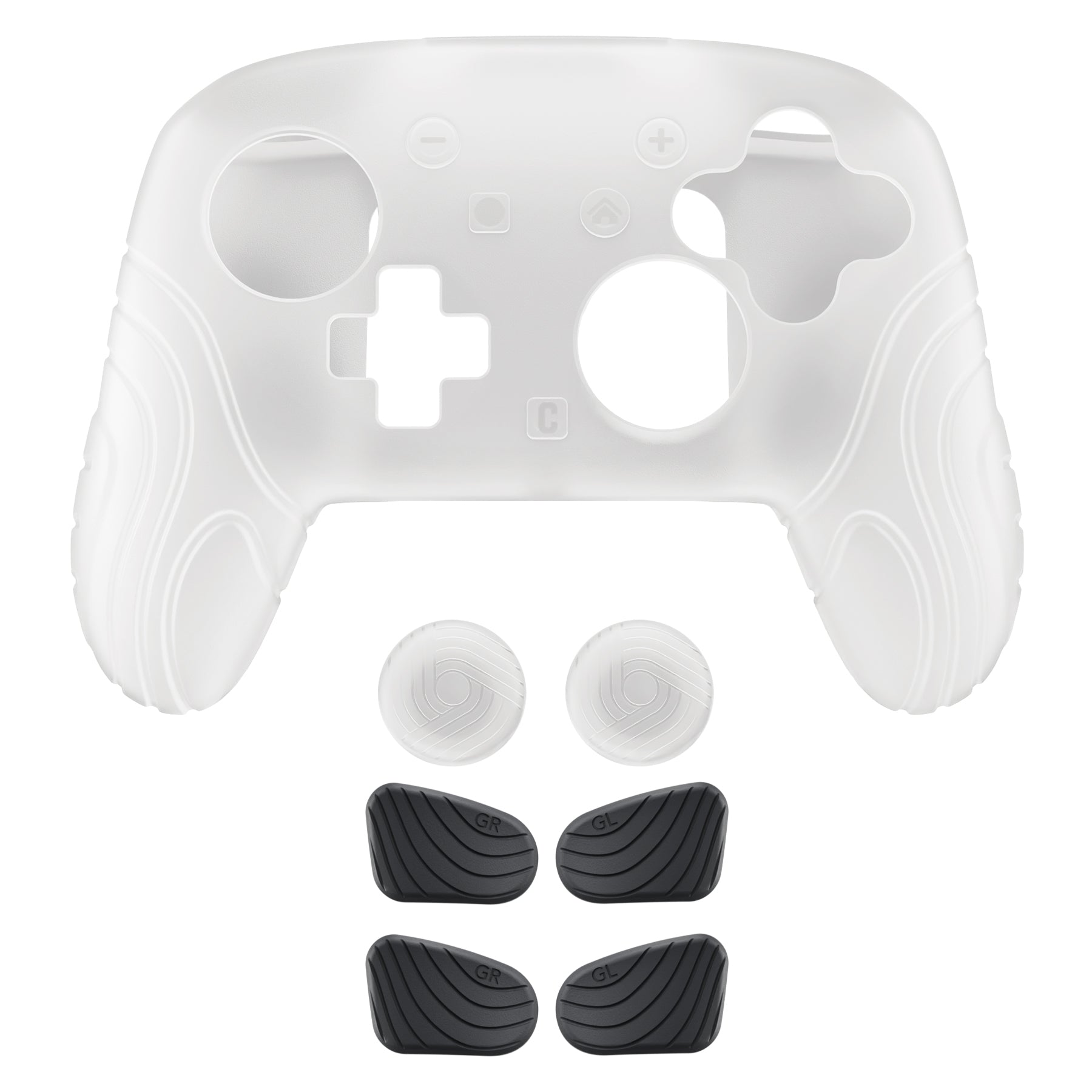 PlayVital Samurai Edition Protective Silicone Case for Nintendo Switch 2 Pro Controller with Back Button Caps & Thumb Grips - Clear White PlayVital