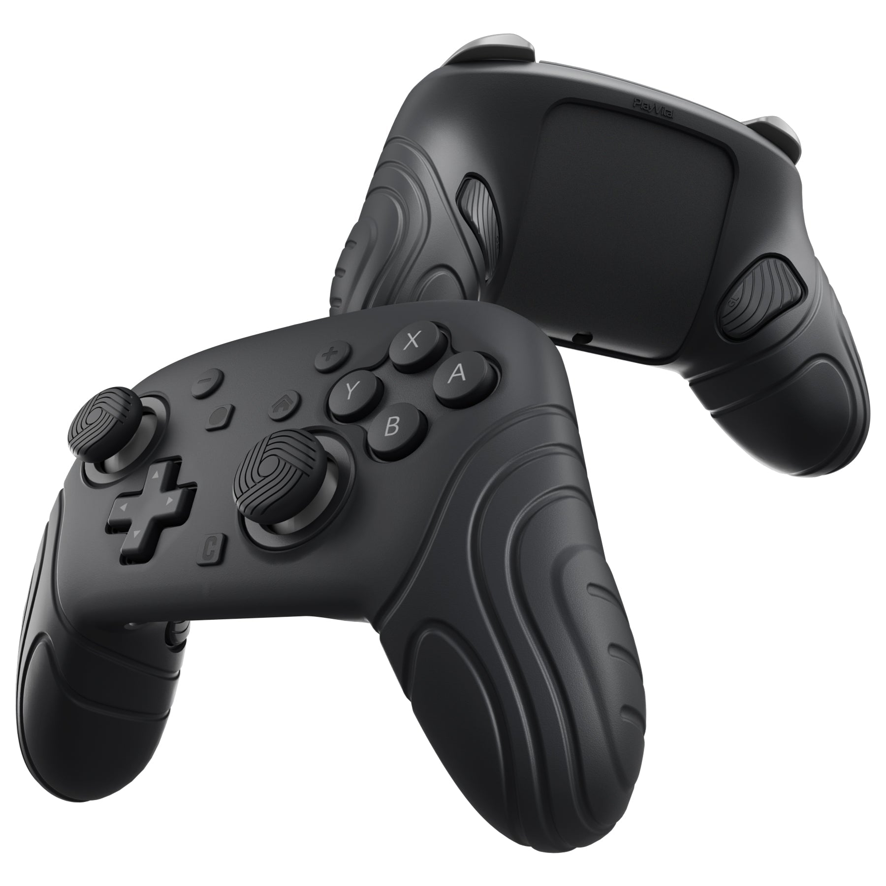 PlayVital Samurai Edition Protective Silicone Case for Nintendo Switch 2 Pro Controller with Back Button Caps & Thumb Grips & Stickers - Black PlayVital