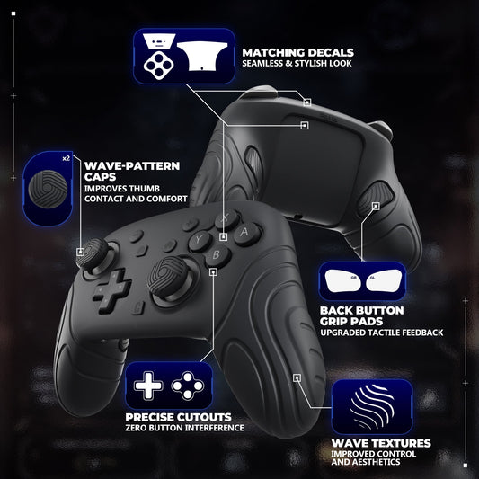 PlayVital Samurai Edition Protective Silicone Case for Nintendo Switch 2 Pro Controller with Back Button Caps & Thumb Grips & Stickers - Black PlayVital