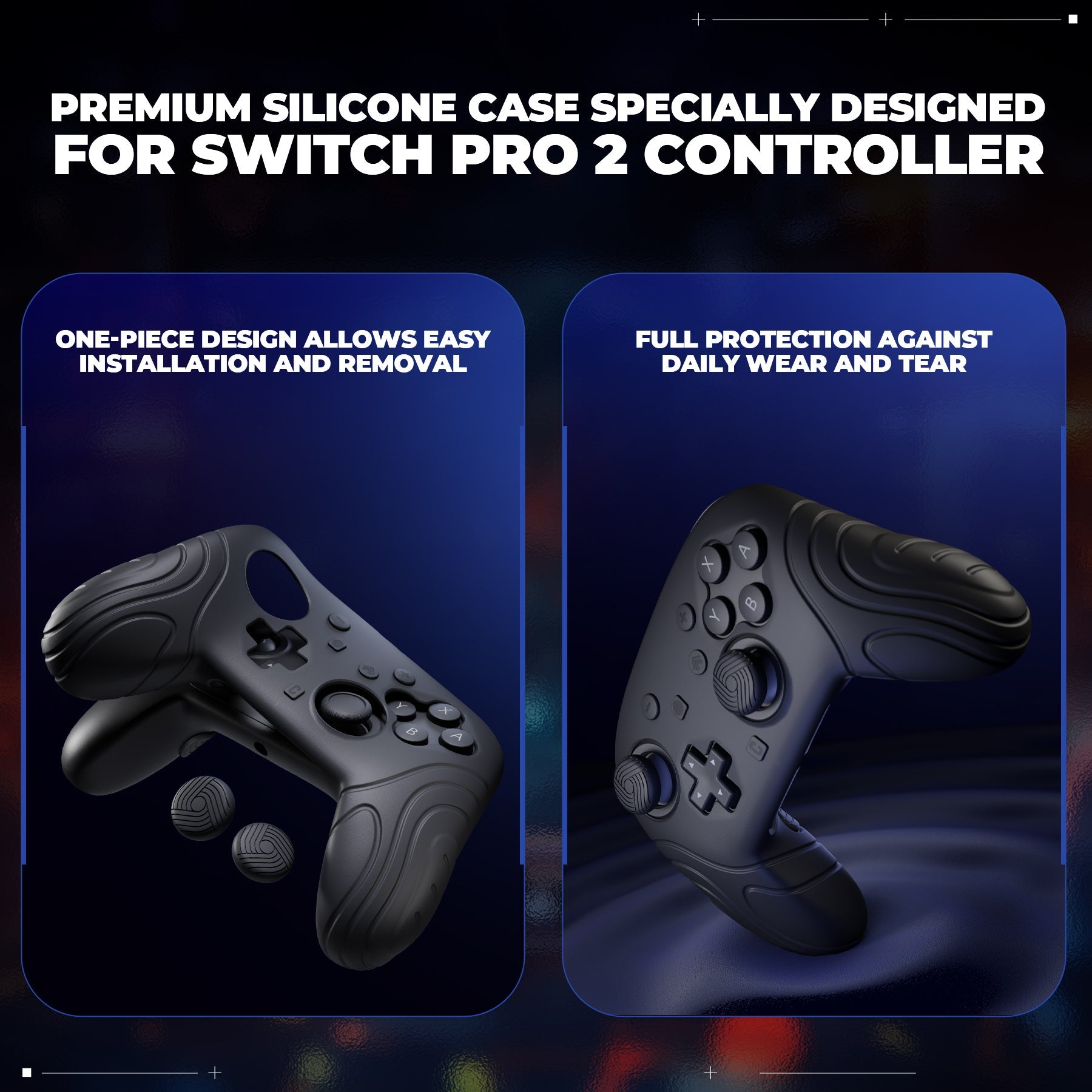 PlayVital Samurai Edition Protective Silicone Case for Nintendo Switch 2 Pro Controller with Back Button Caps & Thumb Grips & Stickers - Black PlayVital