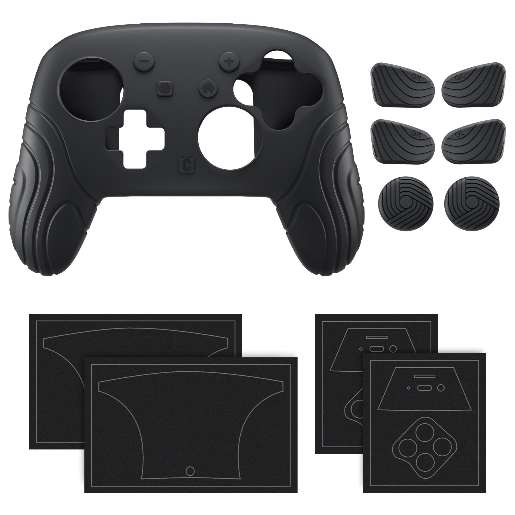 PlayVital Samurai Edition Protective Silicone Case for Nintendo Switch 2 Pro Controller with Back Button Caps & Thumb Grips & Stickers - Black PlayVital