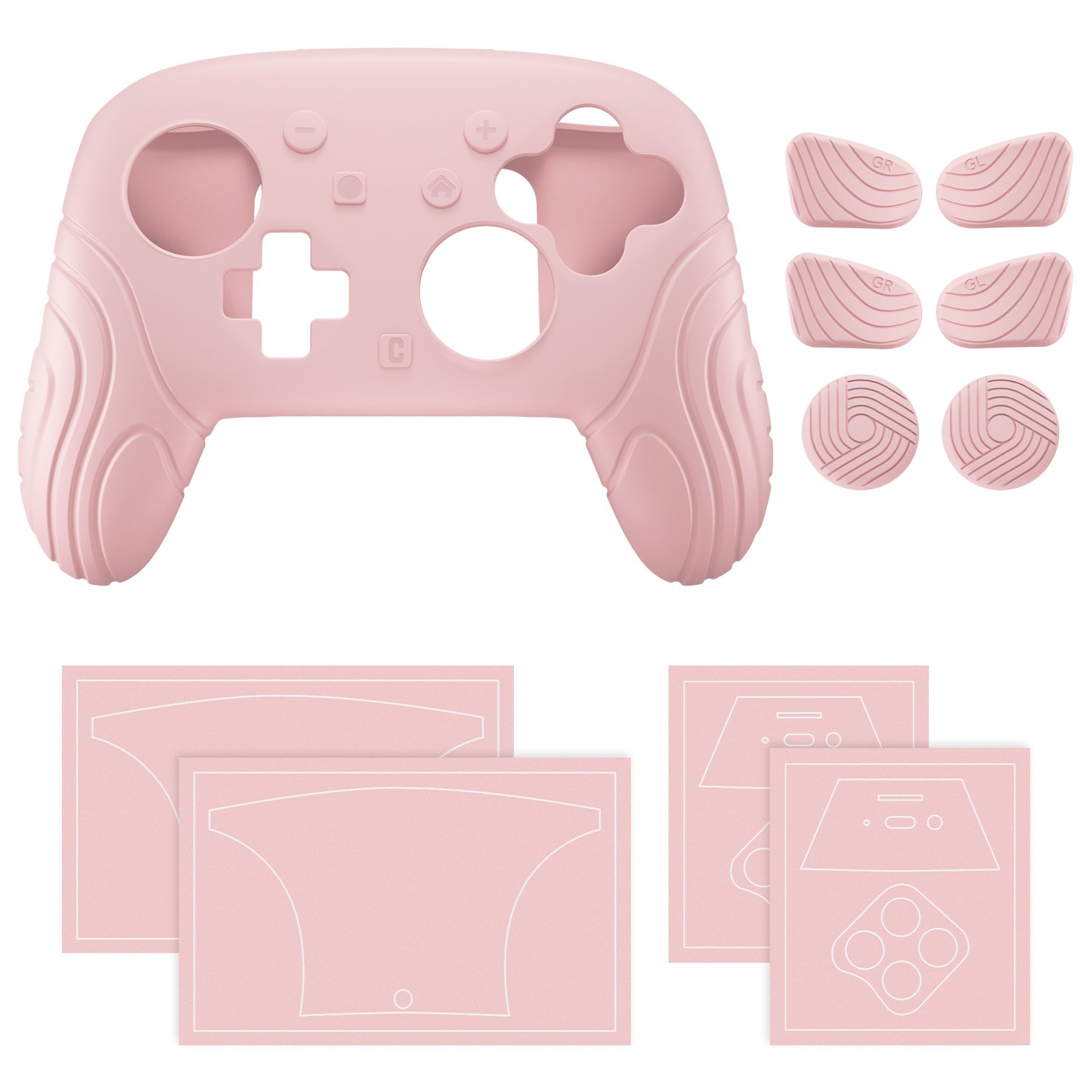 PlayVital Samurai Edition Protective Silicone Case for Nintendo Switch 2 Pro Controller with Back Button Caps & Thumb Grips & Stickers - Cherry Blossoms Pink PlayVital