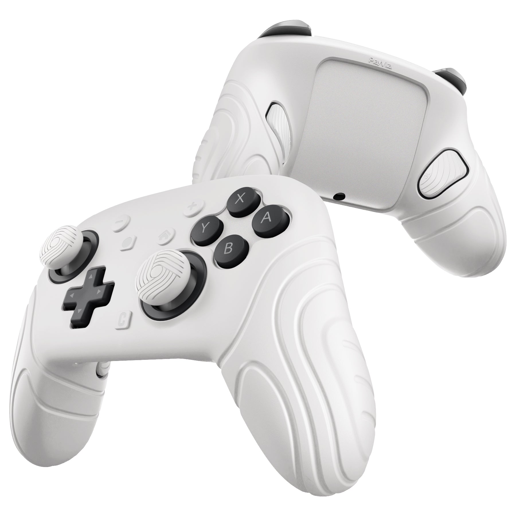 PlayVital Samurai Edition Protective Silicone Case for Nintendo Switch 2 Pro Controller with Back Button Caps & Thumb Grips & Stickers - White PlayVital