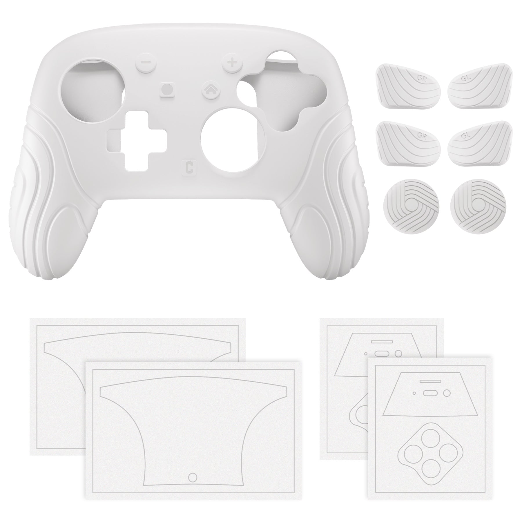PlayVital Samurai Edition Protective Silicone Case for Nintendo Switch 2 Pro Controller with Back Button Caps & Thumb Grips & Stickers - White PlayVital