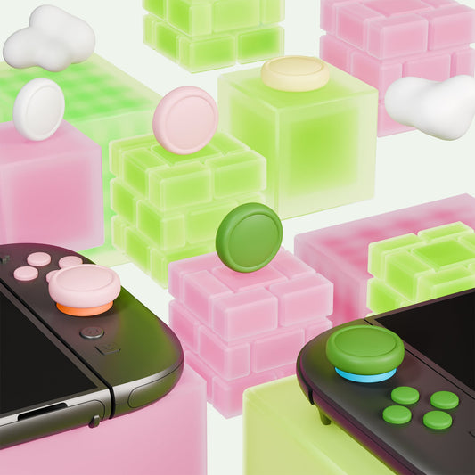 PlayVital Silicone Button Covers and Thumb Grip Set for Nintendo Switch 2 (2025), 8 Pcs Colorful ABXY Directional Button Caps & 4 Joystick Caps for Joycon 2 - White & Yellow & Pink & Matcha Green PlayVital
