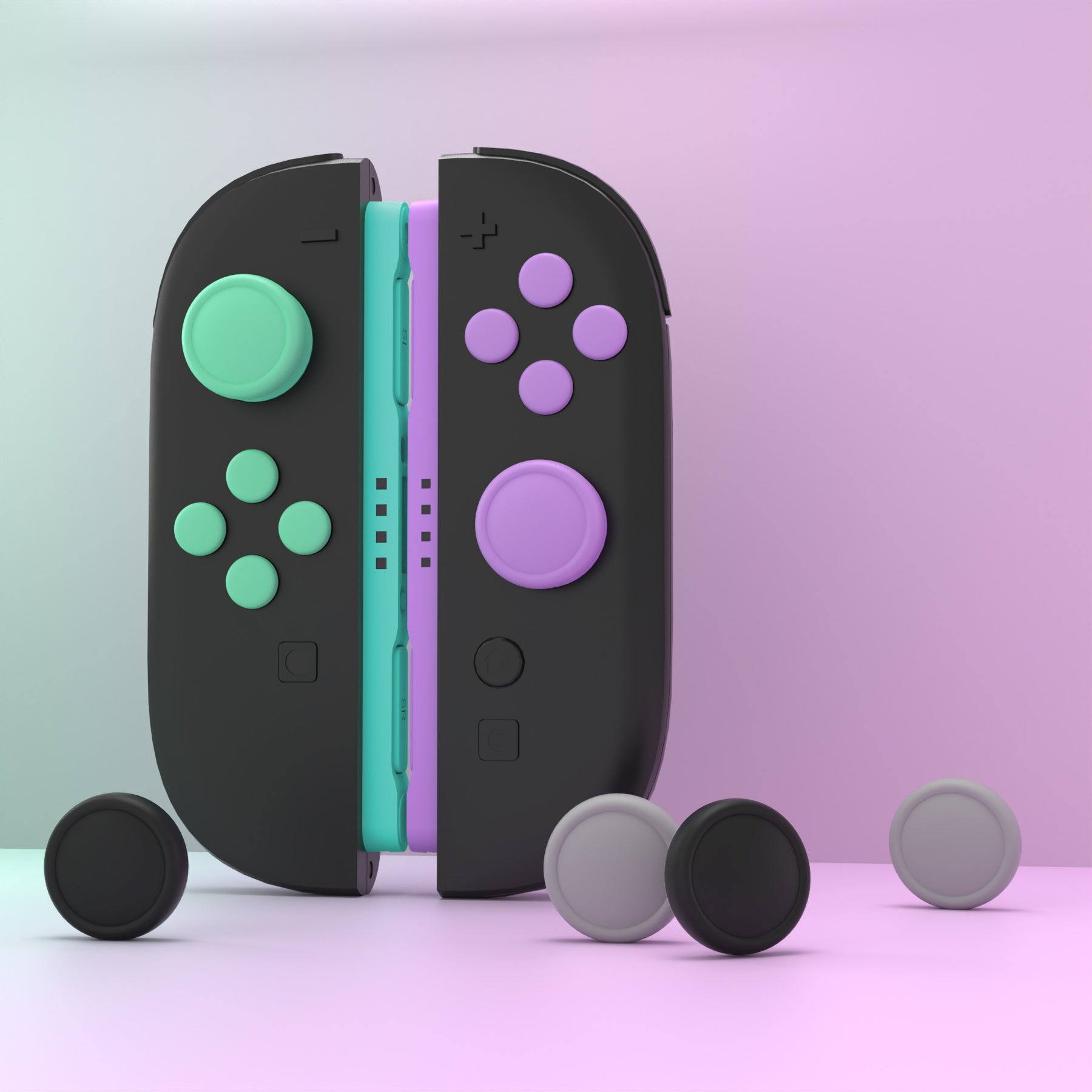 PlayVital Silicone Button Covers and Thumb Grip Set for Nintendo Switch 2 (2025), 8 Pcs Colorful ABXY Directional Button Caps & 4 Joystick Caps for Joycon 2 - Soft Violet & Mint Green & Black & Gray PlayVital