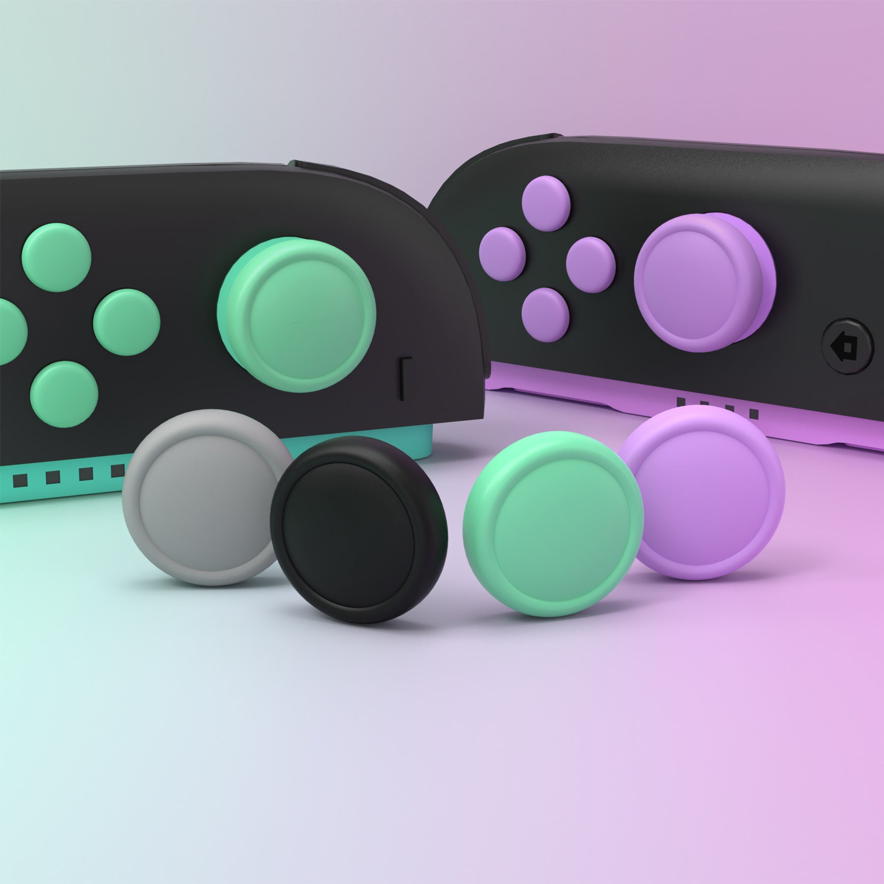 PlayVital Silicone Button Covers and Thumb Grip Set for Nintendo Switch 2 (2025), 8 Pcs Colorful ABXY Directional Button Caps & 4 Joystick Caps for Joycon 2 - Soft Violet & Mint Green & Black & Gray PlayVital