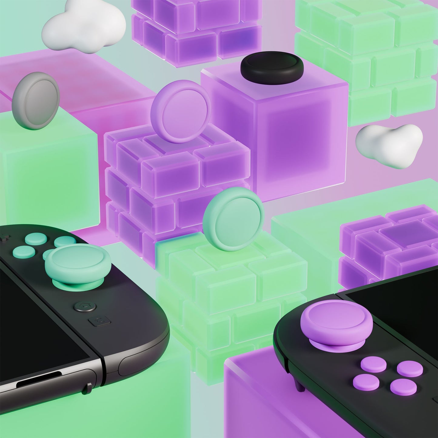 PlayVital Silicone Button Covers and Thumb Grip Set for Nintendo Switch 2 (2025), 8 Pcs Colorful ABXY Directional Button Caps & 4 Joystick Caps for Joycon 2 - Soft Violet & Mint Green & Black & Gray PlayVital
