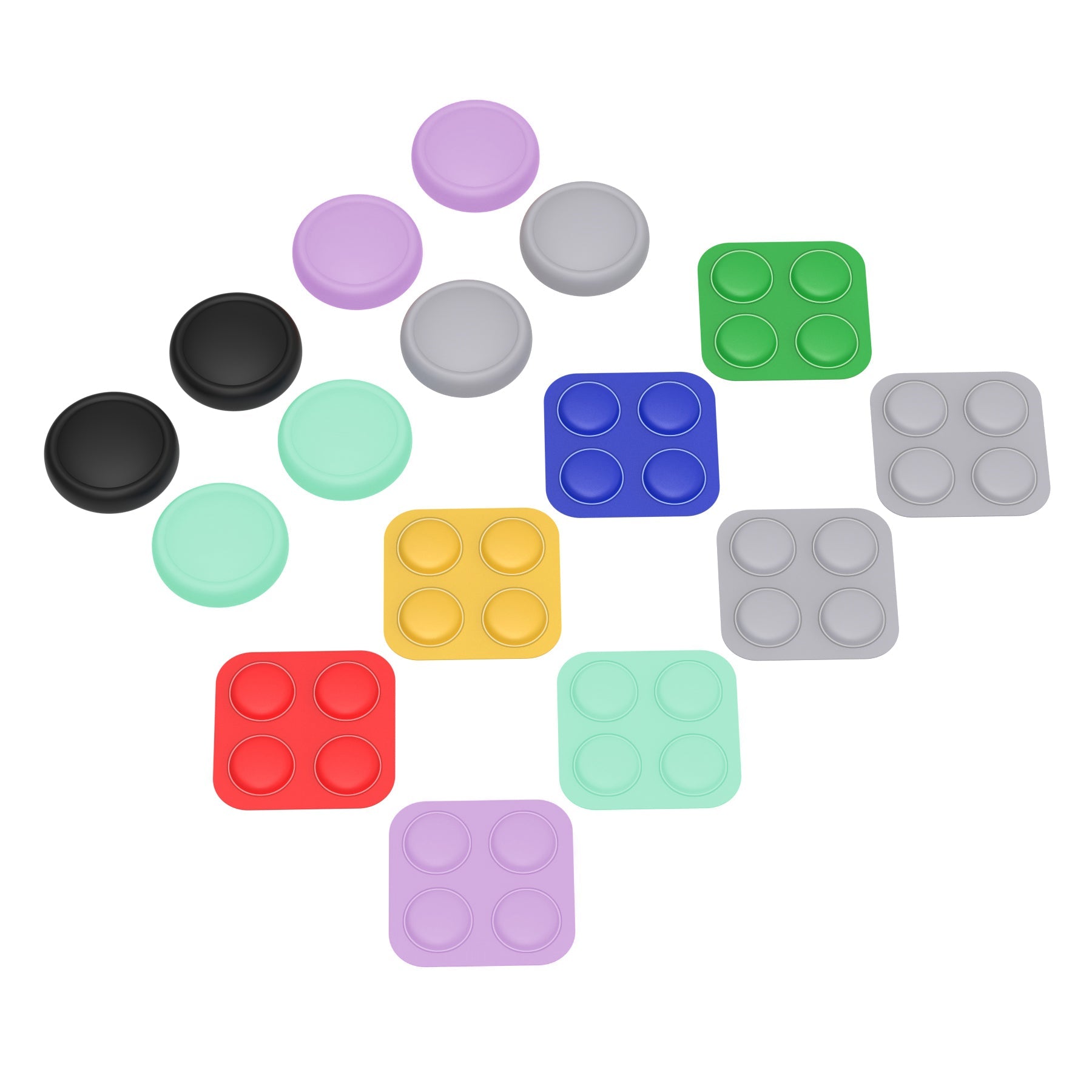 PlayVital Silicone Button Covers and Thumb Grip Set for Nintendo Switch 2 (2025), 8 Pcs Colorful ABXY Directional Button Caps & 4 Joystick Caps for Joycon 2 - Soft Violet & Mint Green & Black & Gray PlayVital