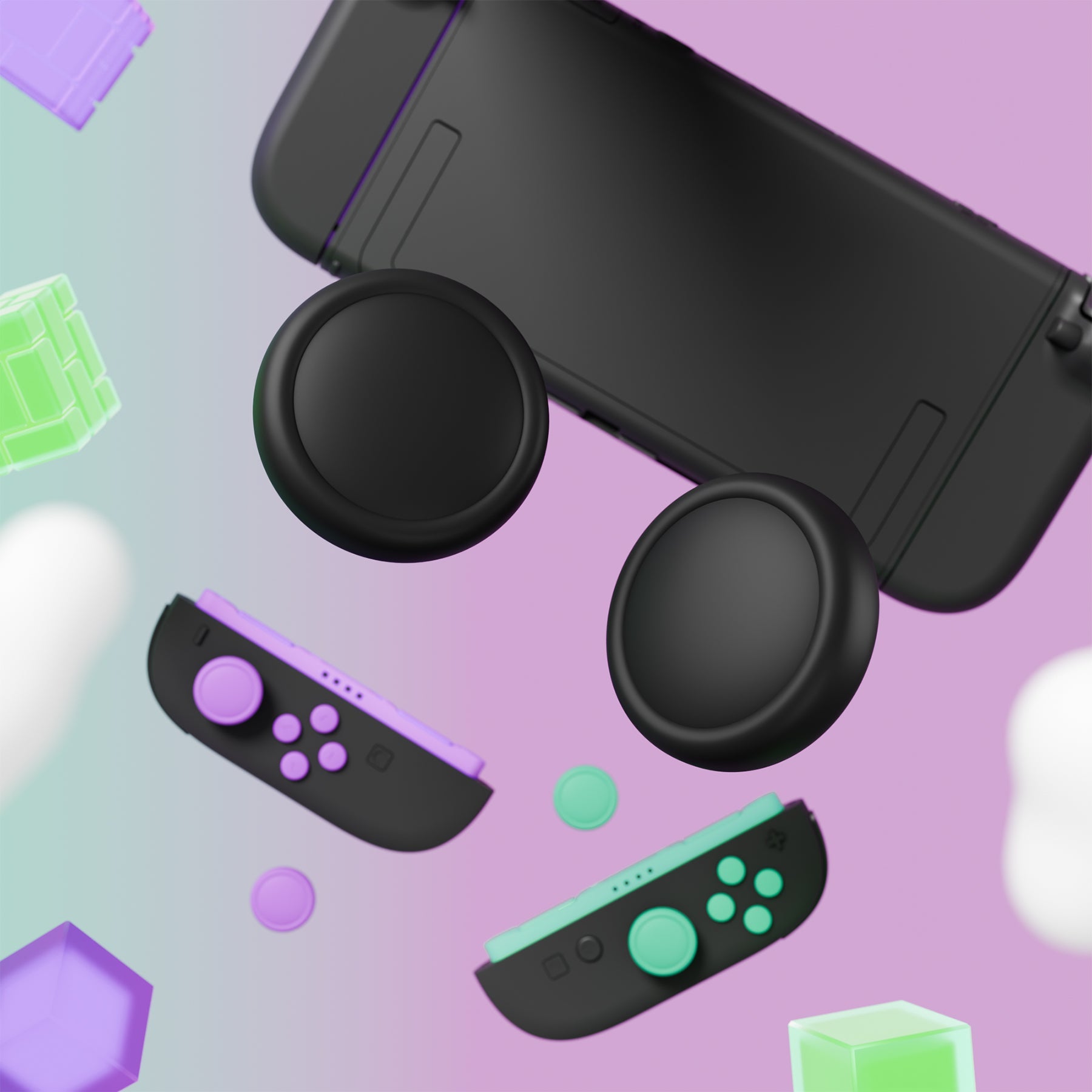 PlayVital Silicone Button Covers and Thumb Grip Set for Nintendo Switch 2 (2025), 8 Pcs Colorful ABXY Directional Button Caps & 4 Joystick Caps for Joycon 2 - Soft Violet & Mint Green & Black & Gray PlayVital