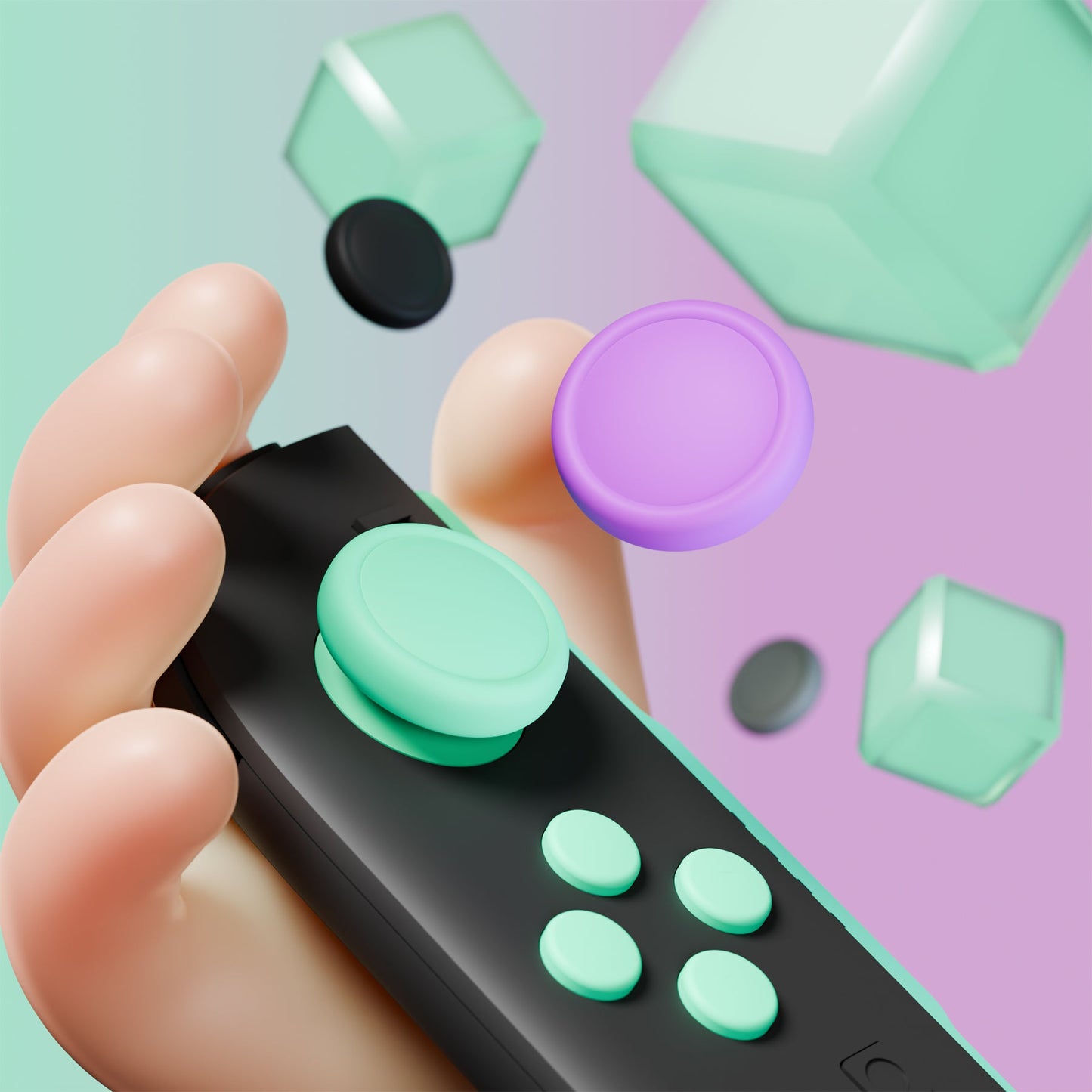 PlayVital Silicone Button Covers and Thumb Grip Set for Nintendo Switch 2 (2025), 8 Pcs Colorful ABXY Directional Button Caps & 4 Joystick Caps for Joycon 2 - Soft Violet & Mint Green & Black & Gray PlayVital