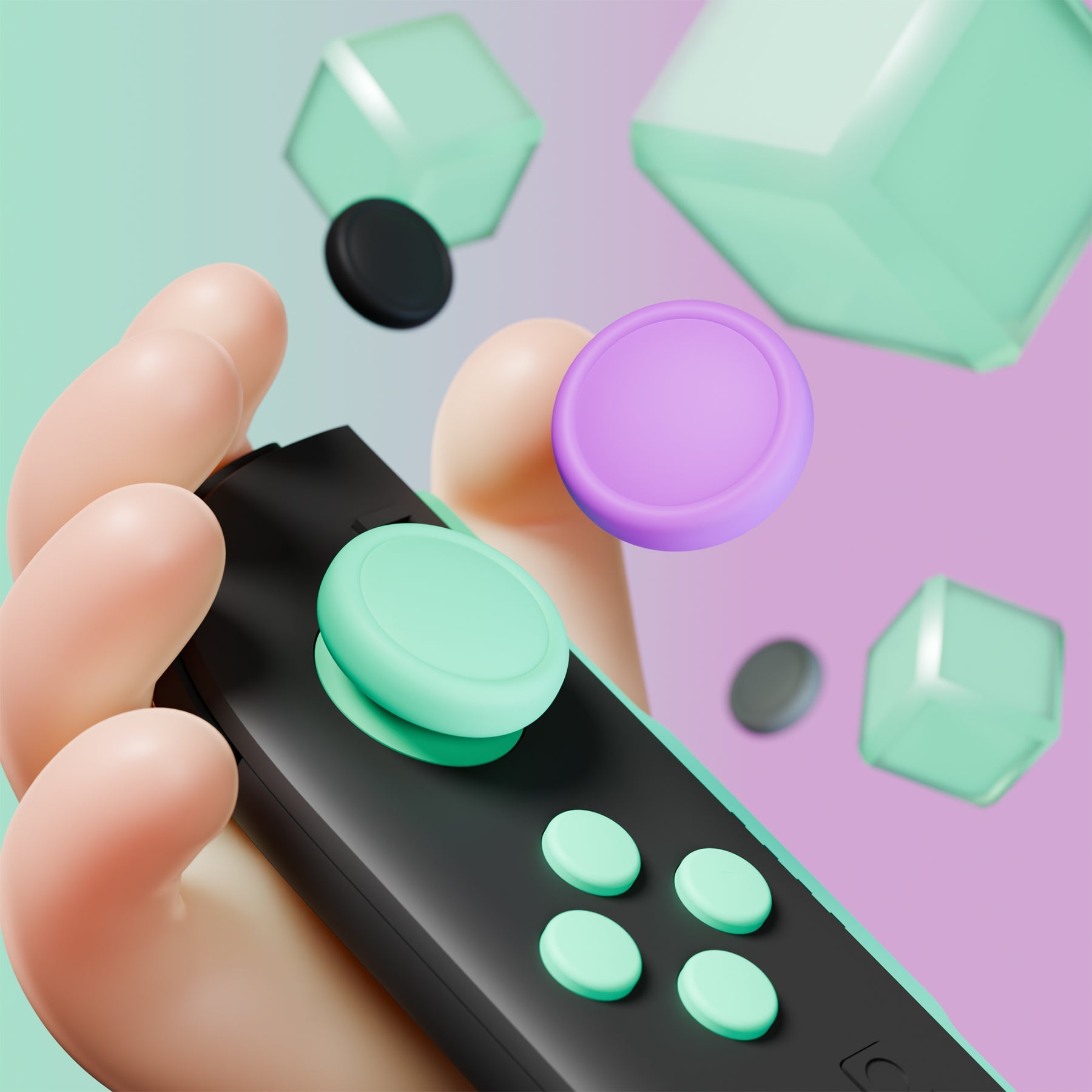 PlayVital Silicone Button Covers and Thumb Grip Set for Nintendo Switch 2 (2025), 8 Pcs Colorful ABXY Directional Button Caps & 4 Joystick Caps for Joycon 2 - Soft Violet & Mint Green & Black & Gray PlayVital