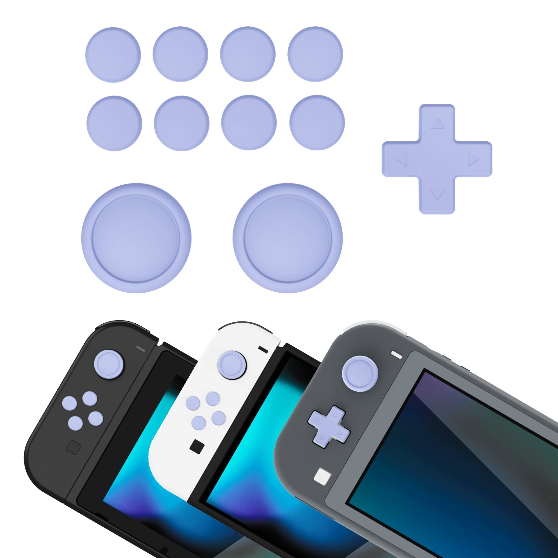 PlayVital Silicone Button Covers and Thumb Grip Set for Nintendo Switch & Switch OLED & Switch Lite ABXY Directional Key Button Caps with Switch Lite D-Pad Button Cap - Light Violet PlayVital