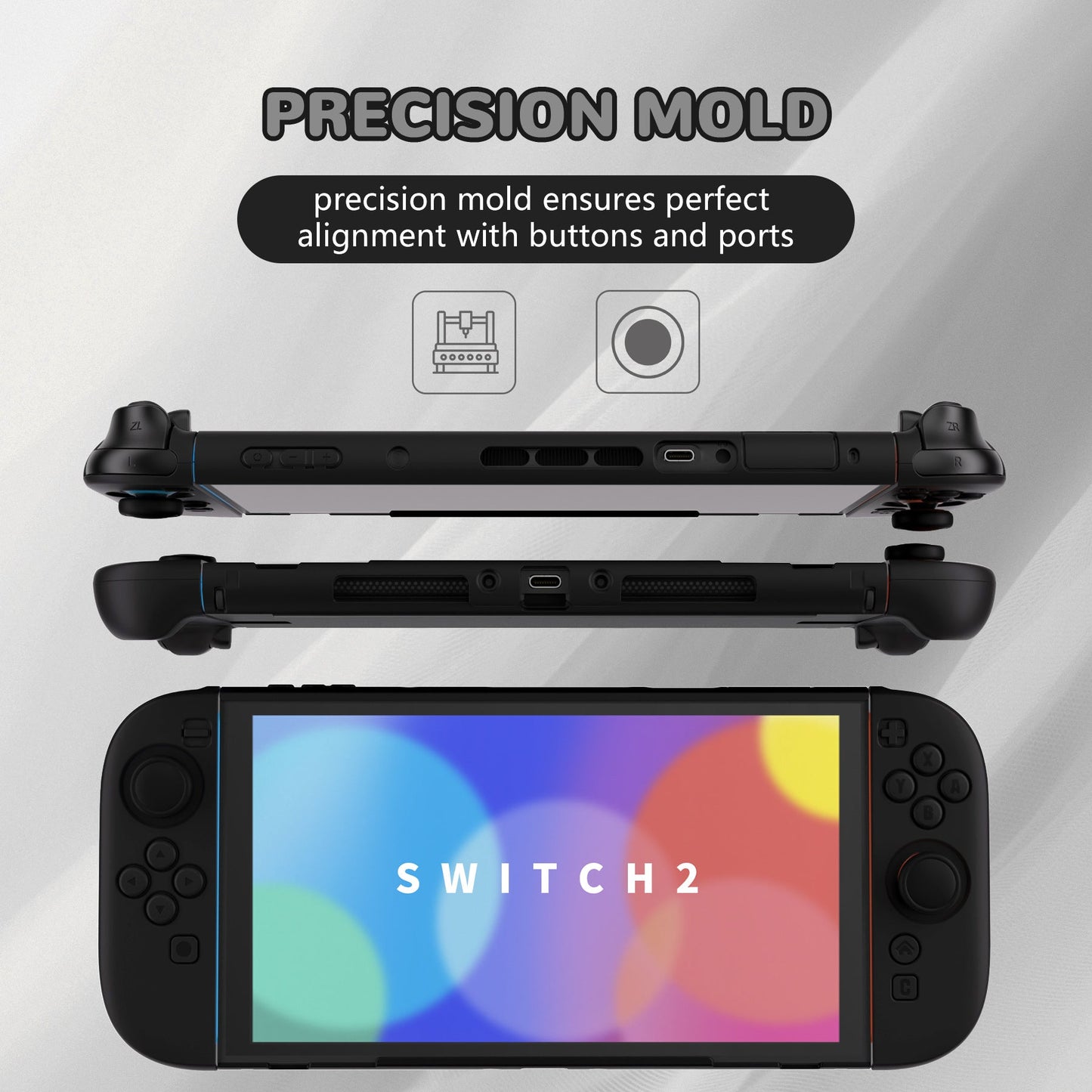 PlayVital Solid Color Series Hard Shell Protective Case with Foldable Stand & Thumb Grips for Nintendo Switch 2 - Black PlayVital