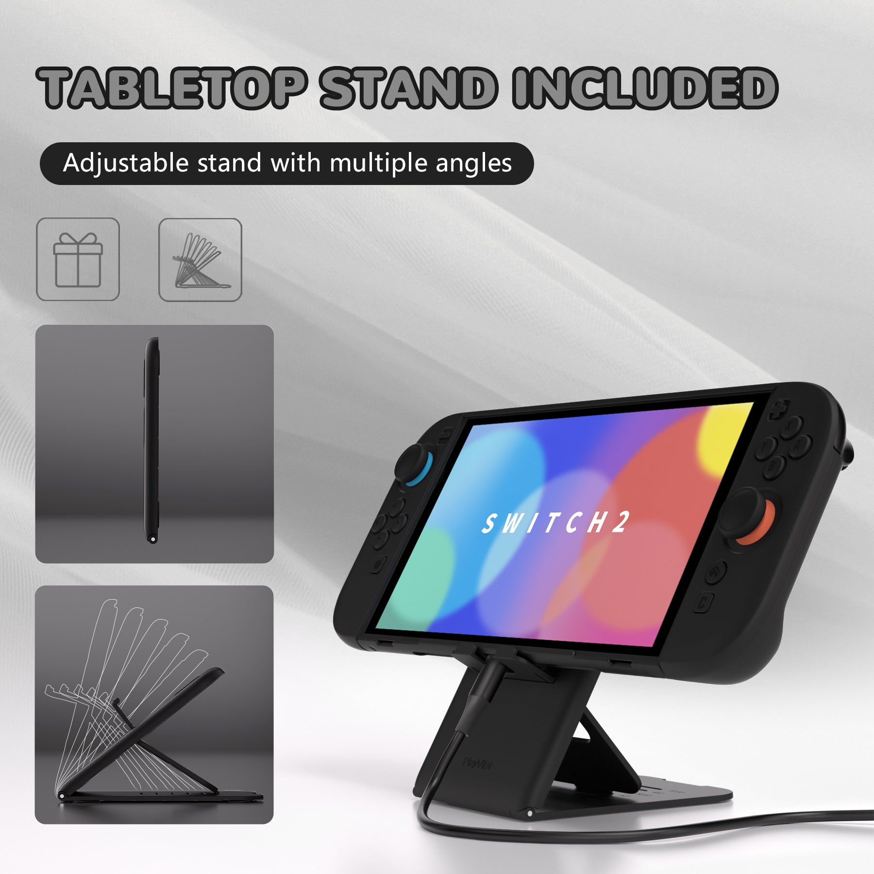 PlayVital Solid Color Series Hard Shell Protective Case with Foldable Stand & Thumb Grips for Nintendo Switch 2 - Black PlayVital