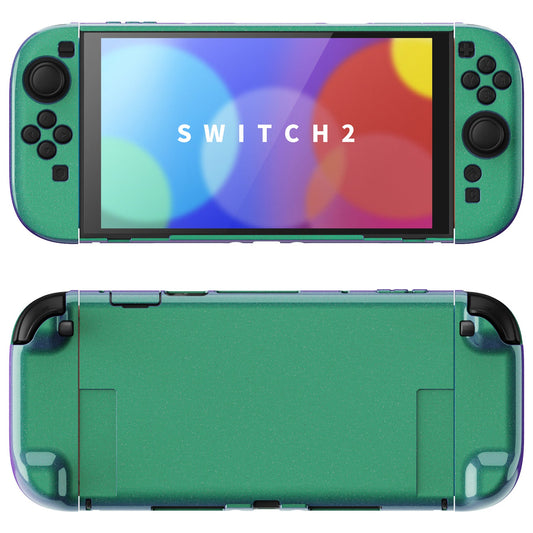 PlayVital Solid Color Series Hard Shell Protective Case with Foldable Stand & Thumb Grips for Nintendo Switch 2 - Chameleon Green Purple PlayVital
