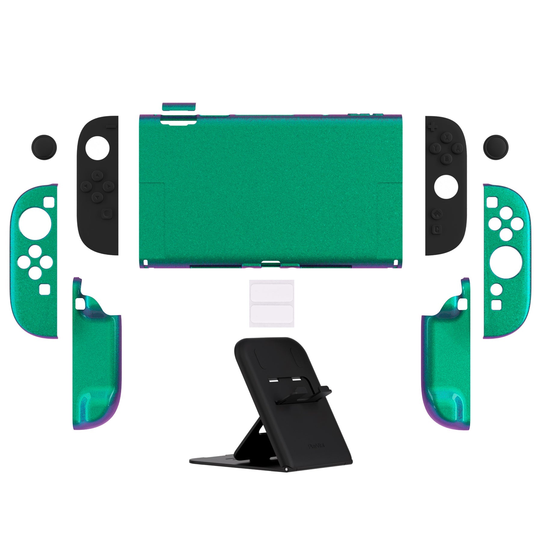 PlayVital Solid Color Series Hard Shell Protective Case with Foldable Stand & Thumb Grips for Nintendo Switch 2 - Chameleon Green Purple PlayVital