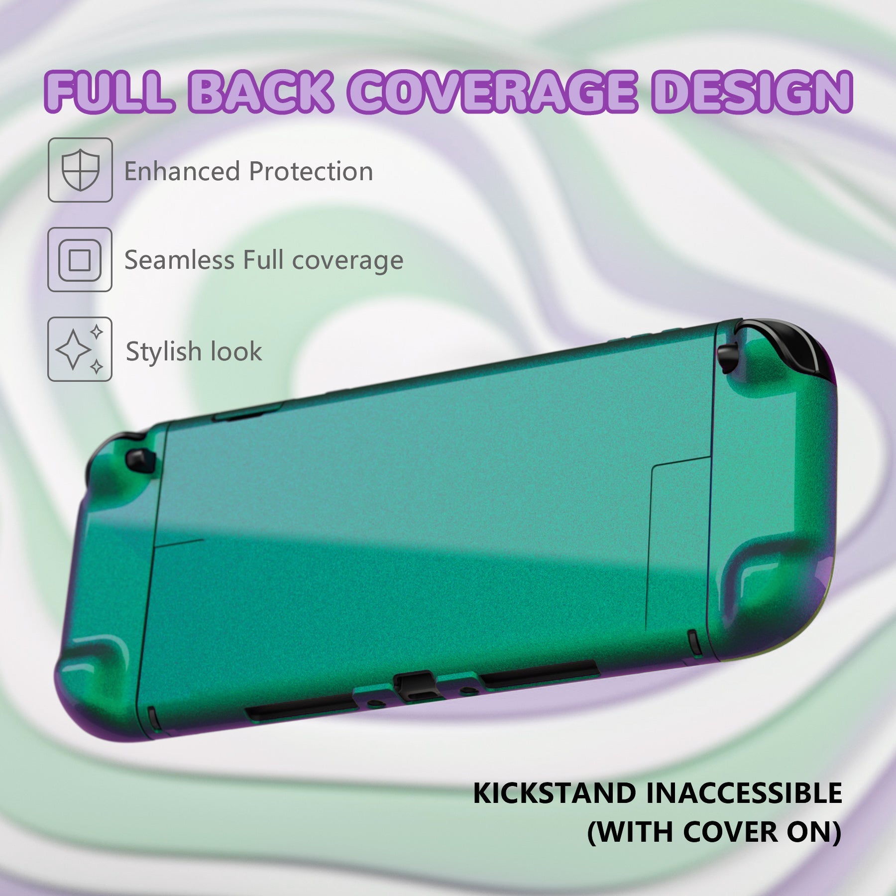 PlayVital Solid Color Series Hard Shell Protective Case with Foldable Stand & Thumb Grips for Nintendo Switch 2 - Chameleon Green Purple PlayVital