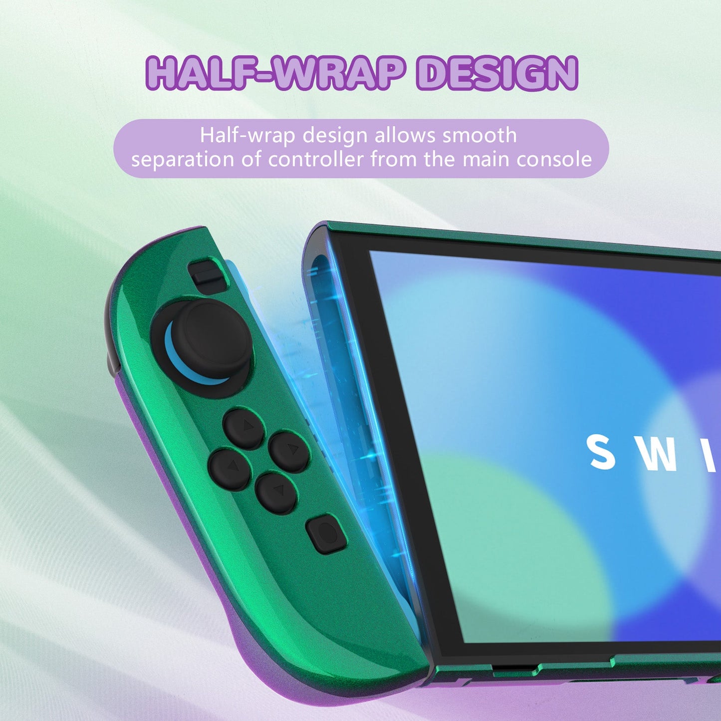 PlayVital Solid Color Series Hard Shell Protective Case with Foldable Stand & Thumb Grips for Nintendo Switch 2 - Chameleon Green Purple PlayVital