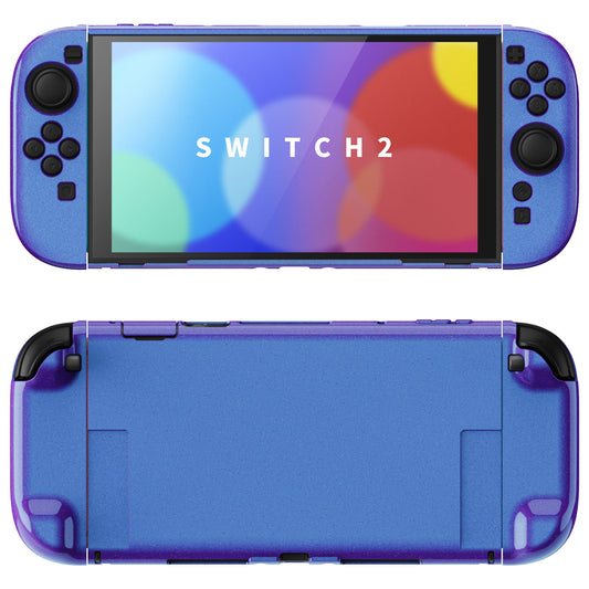PlayVital Solid Color Series Hard Shell Protective Case with Foldable Stand & Thumb Grips for Nintendo Switch 2 - Chameleon Purple Blue PlayVital