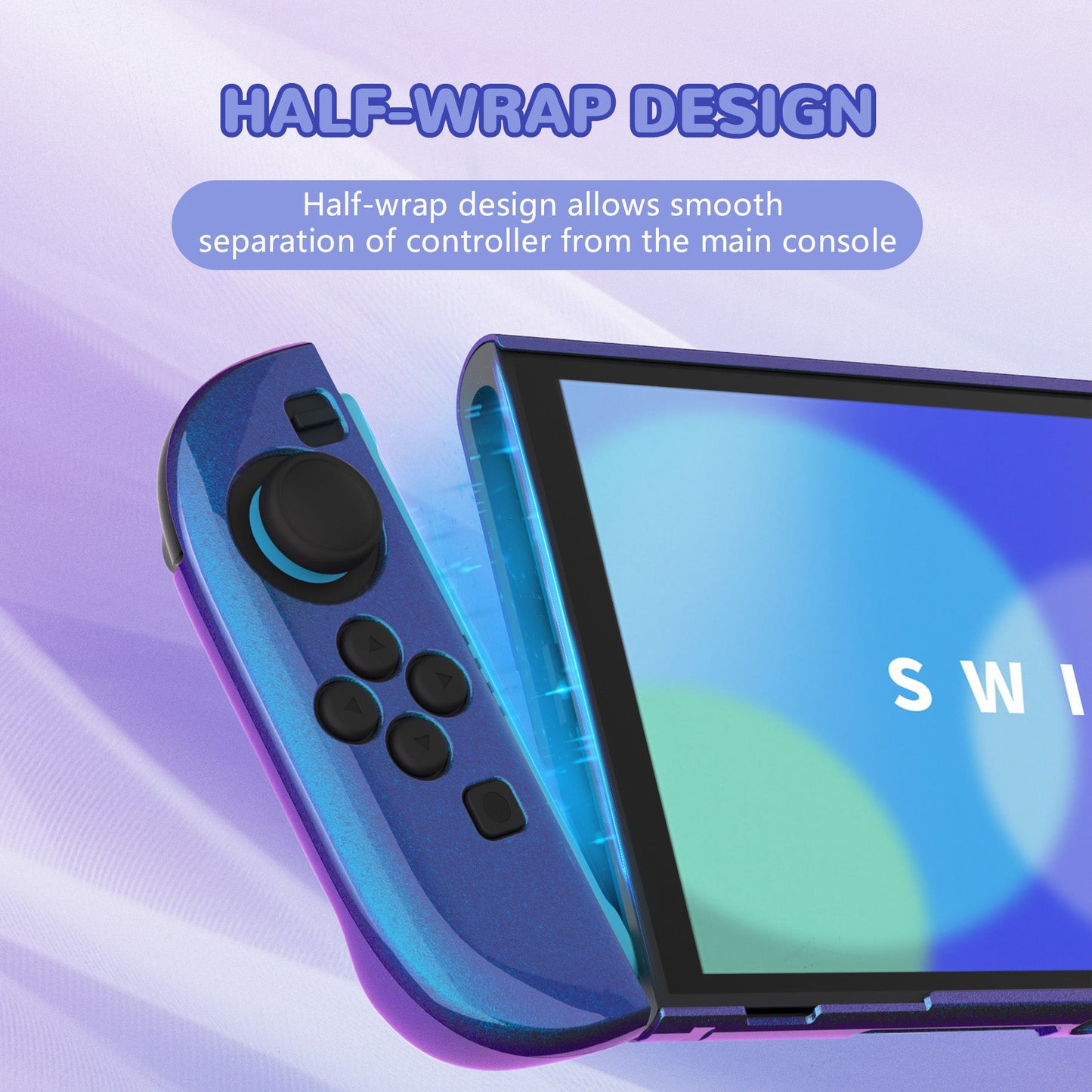 PlayVital Solid Color Series Hard Shell Protective Case with Foldable Stand & Thumb Grips for Nintendo Switch 2 - Chameleon Purple Blue PlayVital