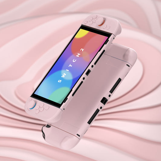 PlayVital Solid Color Series Hard Shell Protective Case with Foldable Stand & Thumb Grips for Nintendo Switch 2 - Cherry Blossoms Pink PlayVital