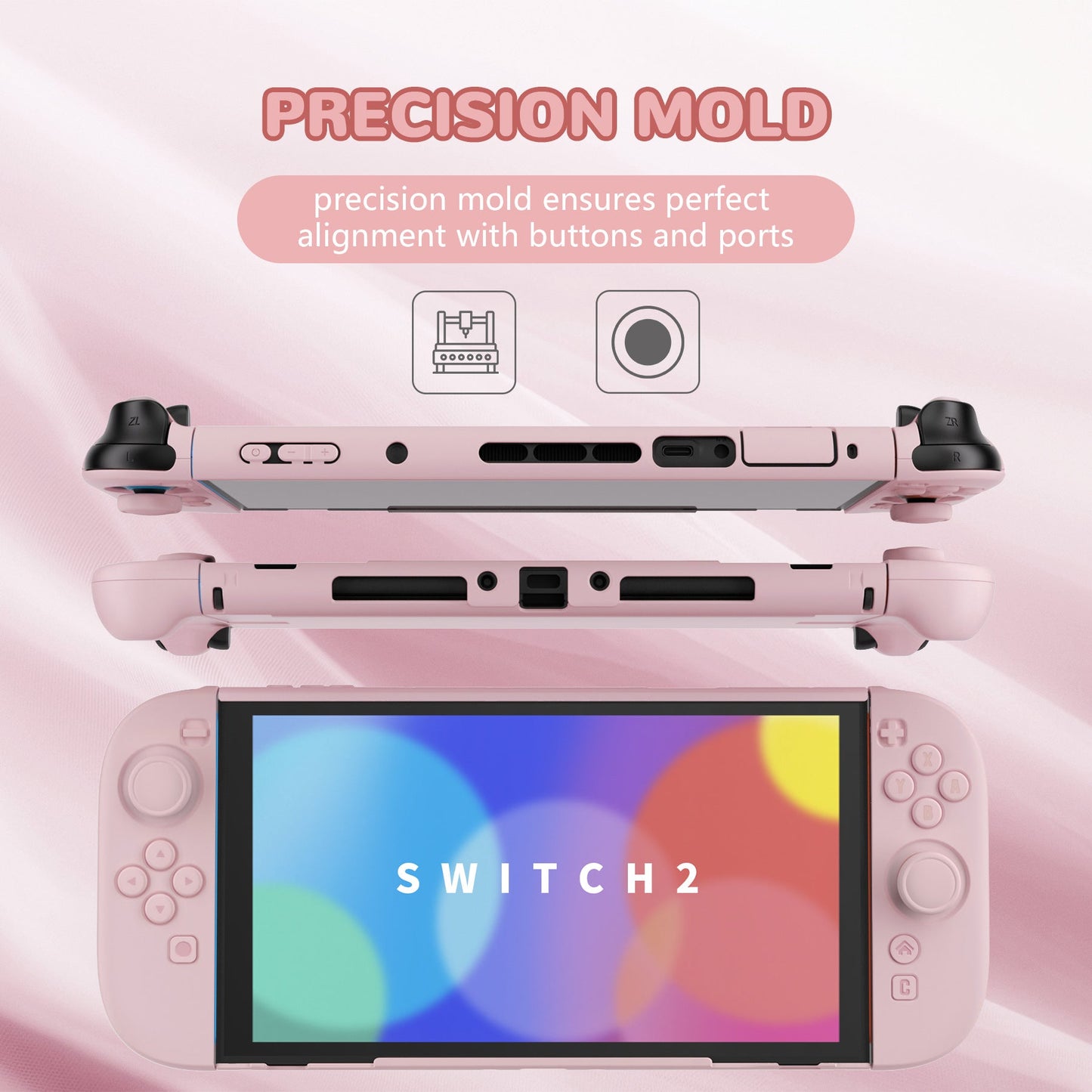 PlayVital Solid Color Series Hard Shell Protective Case with Foldable Stand & Thumb Grips for Nintendo Switch 2 - Cherry Blossoms Pink PlayVital