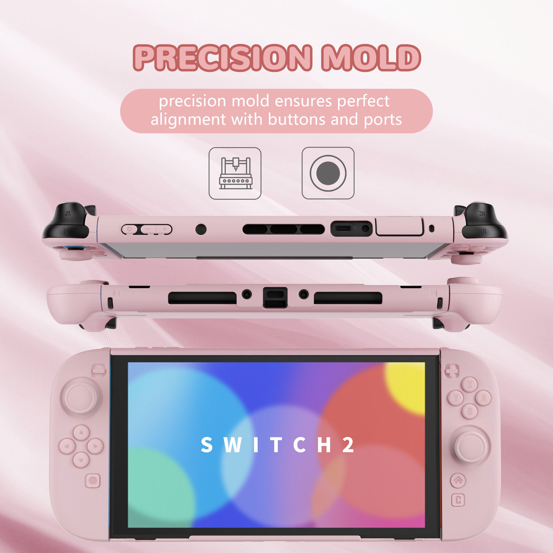 PlayVital Solid Color Series Hard Shell Protective Case with Foldable Stand & Thumb Grips for Nintendo Switch 2 - Cherry Blossoms Pink PlayVital
