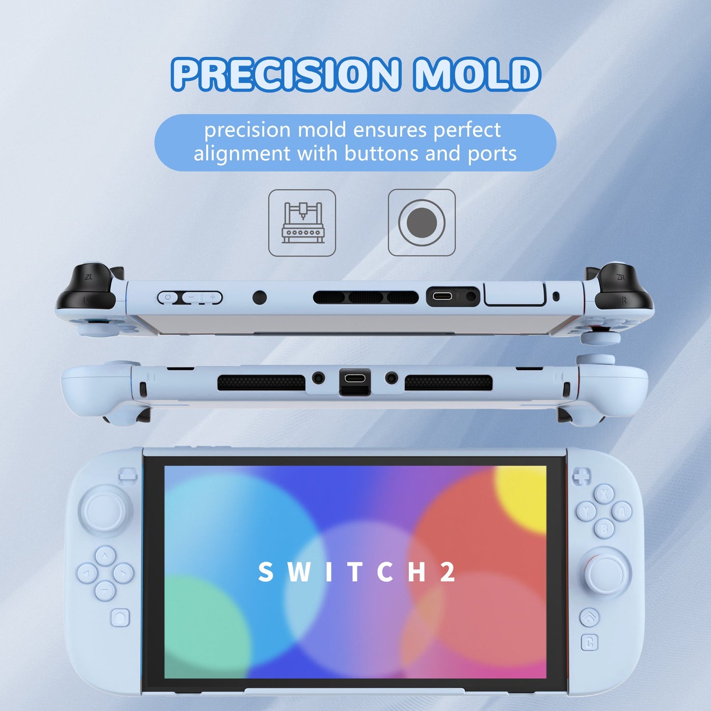 PlayVital Solid Color Series Hard Shell Protective Case with Foldable Stand & Thumb Grips for Nintendo Switch 2 - Heaven Blue PlayVital