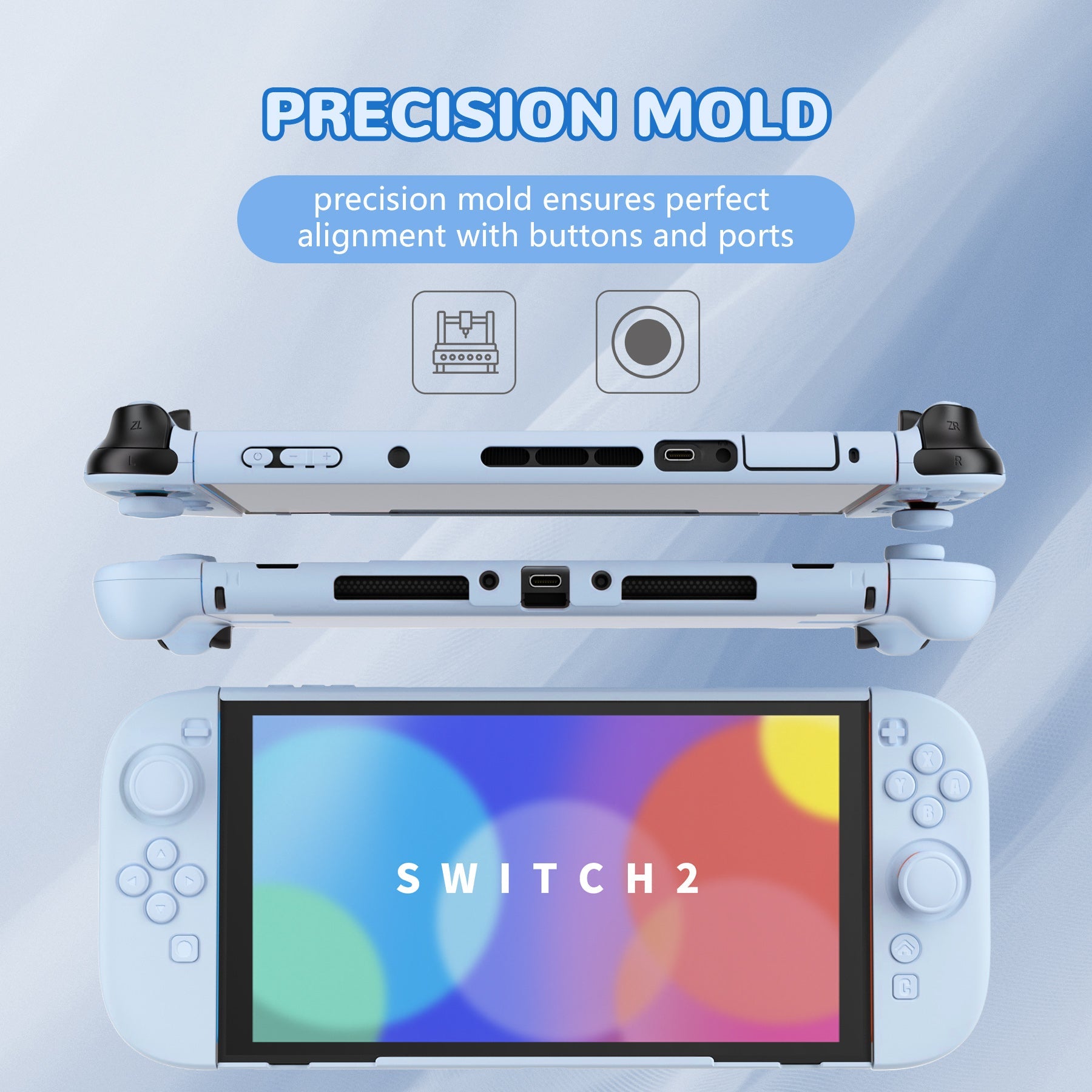 PlayVital Solid Color Series Hard Shell Protective Case with Foldable Stand & Thumb Grips for Nintendo Switch 2 - Heaven Blue PlayVital