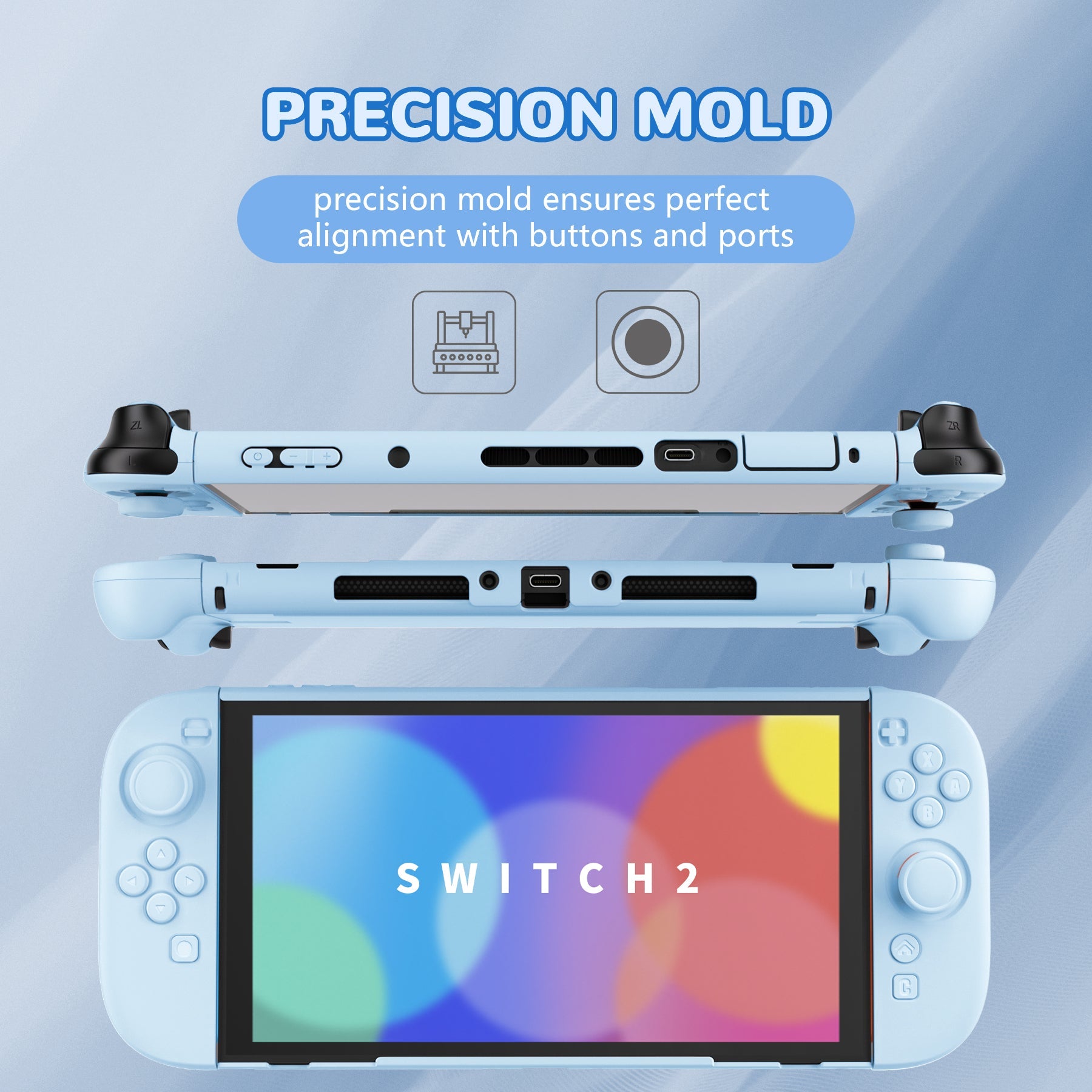 PlayVital Solid Color Series Hard Shell Protective Case with Foldable Stand & Thumb Grips for Nintendo Switch 2 - Heaven Blue PlayVital
