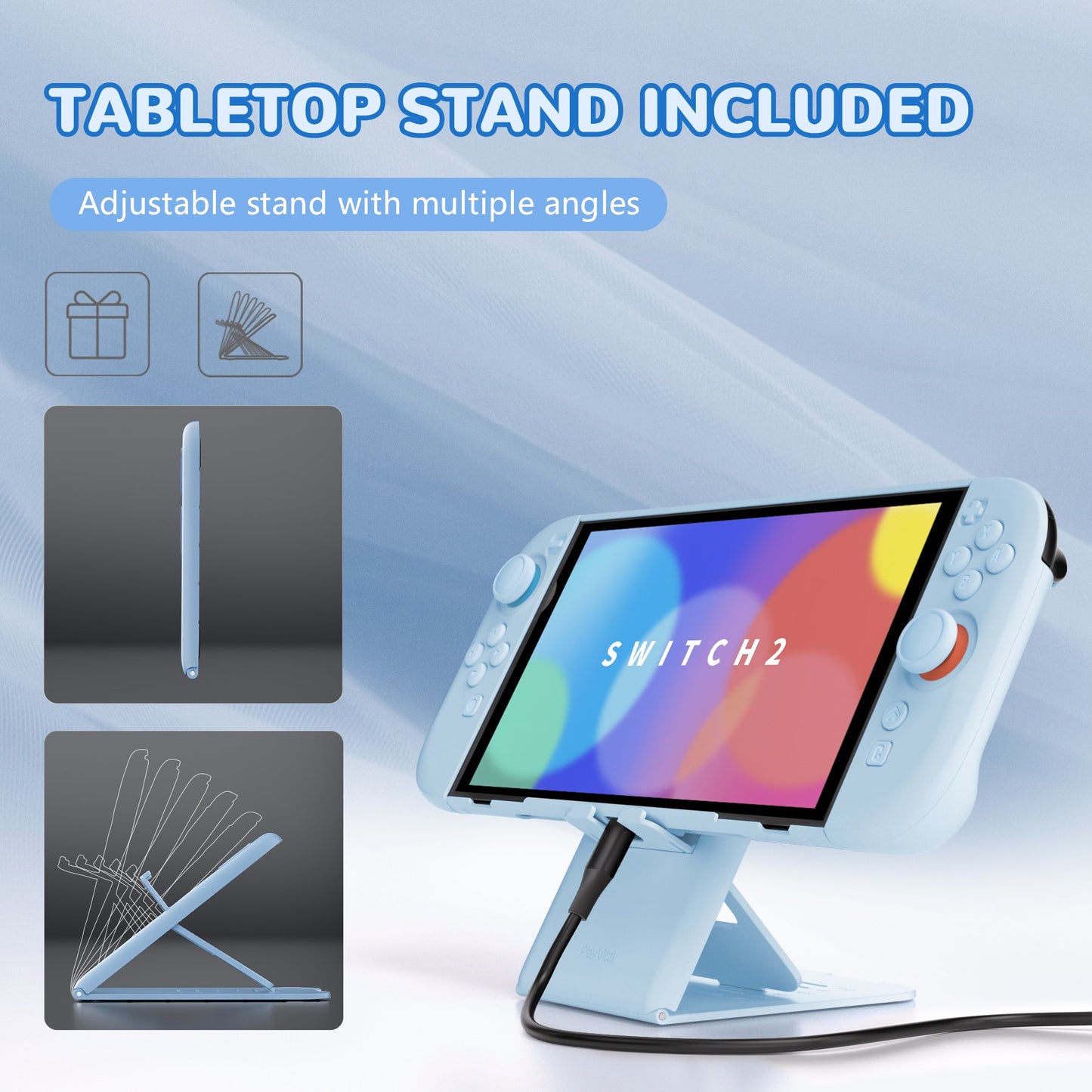 PlayVital Solid Color Series Hard Shell Protective Case with Foldable Stand & Thumb Grips for Nintendo Switch 2 - Heaven Blue PlayVital