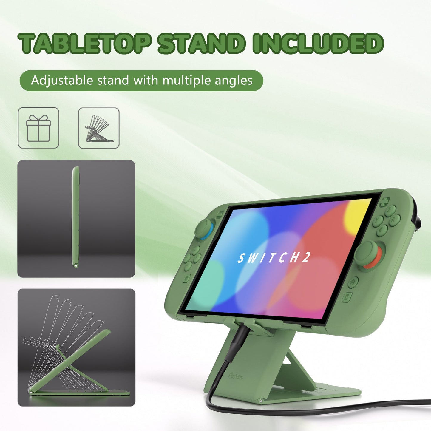 PlayVital Solid Color Series Hard Shell Protective Case with Foldable Stand & Thumb Grips for Nintendo Switch 2 - Matcha Green PlayVital