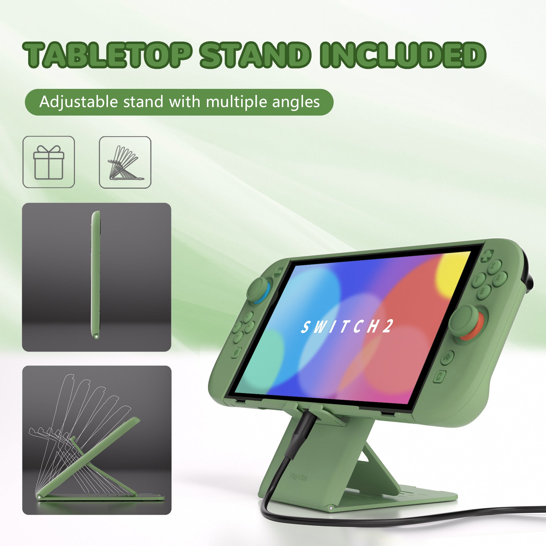 PlayVital Solid Color Series Hard Shell Protective Case with Foldable Stand & Thumb Grips for Nintendo Switch 2 - Matcha Green PlayVital