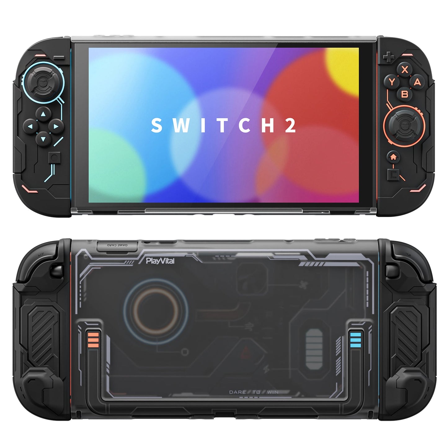 PlayVital Stellar Mecha Protective Case for Nintendo Switch 2, Ergonomic Anti-slip Silicone Grip Cover, Dockable Hard Case Shell for Switch 2 with Joystick Cap & Sticker - Black PlayVital