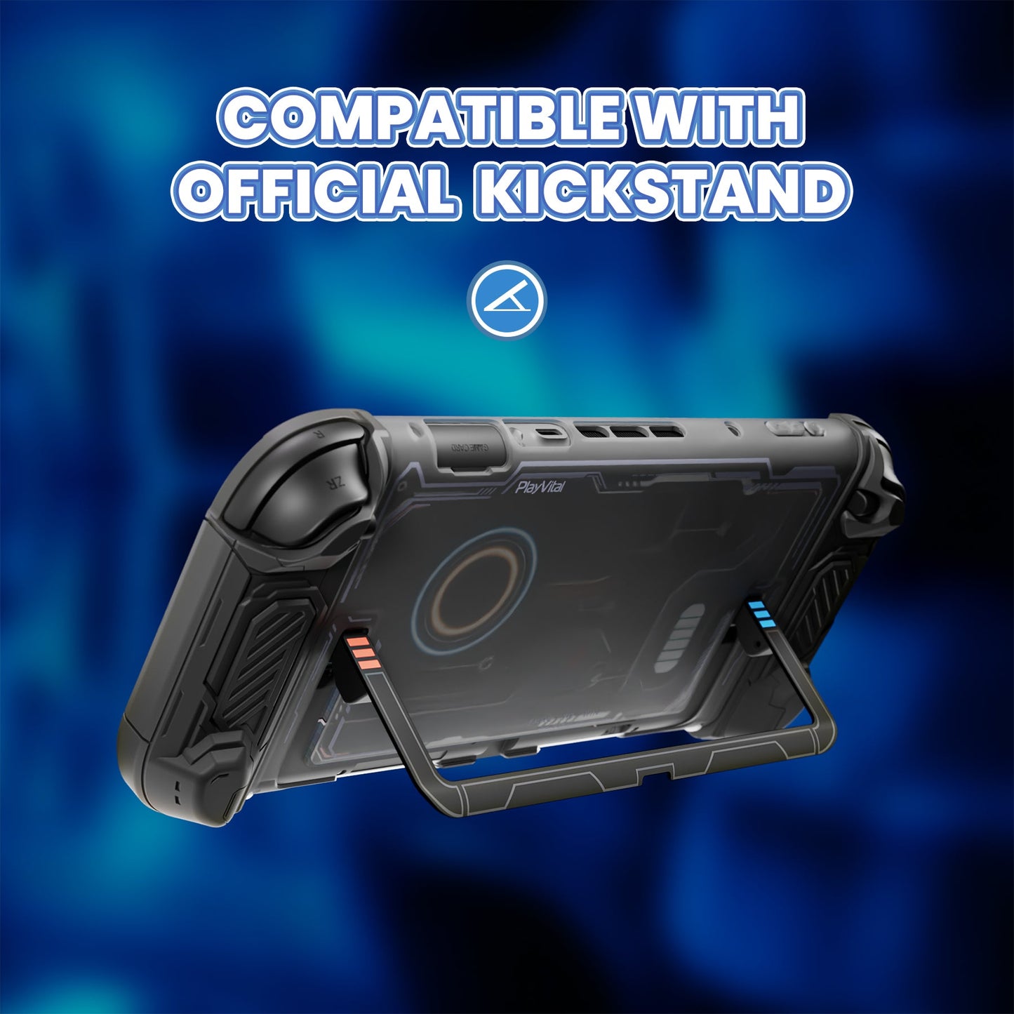 PlayVital Stellar Mecha Protective Case for Nintendo Switch 2, Ergonomic Anti-slip Silicone Grip Cover, Dockable Hard Case Shell for Switch 2 with Joystick Cap & Sticker - Black PlayVital