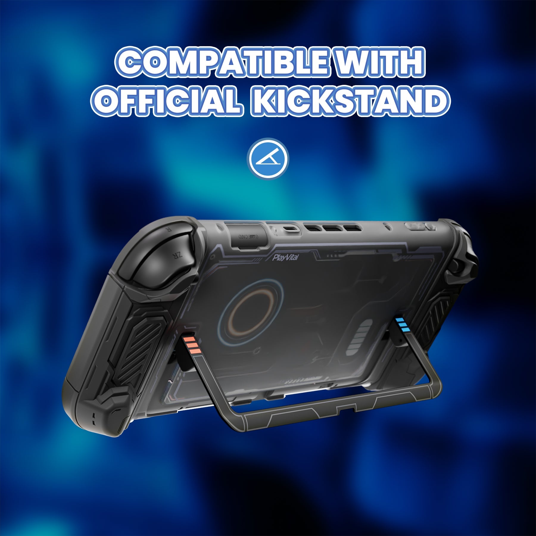 PlayVital Stellar Mecha Protective Case for Nintendo Switch 2, Ergonomic Anti-slip Silicone Grip Cover, Dockable Hard Case Shell for Switch 2 with Joystick Cap & Sticker - Black PlayVital