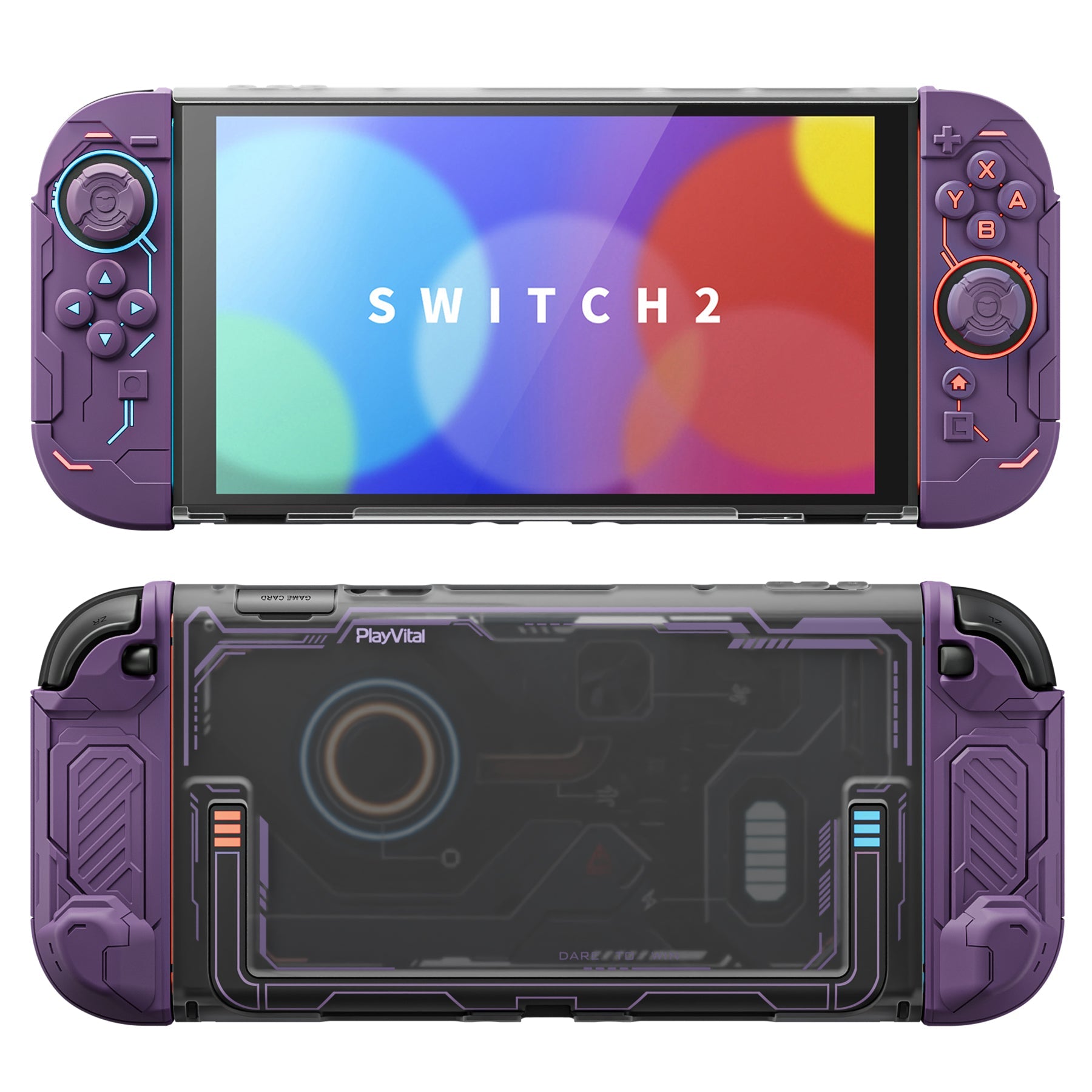 PlayVital Stellar Mecha Protective Case for Nintendo Switch 2, Ergonomic Anti-slip Silicone Grip Cover, Dockable Hard Case Shell for Switch 2 with Joystick Cap & Sticker - Smoky Purple PlayVital