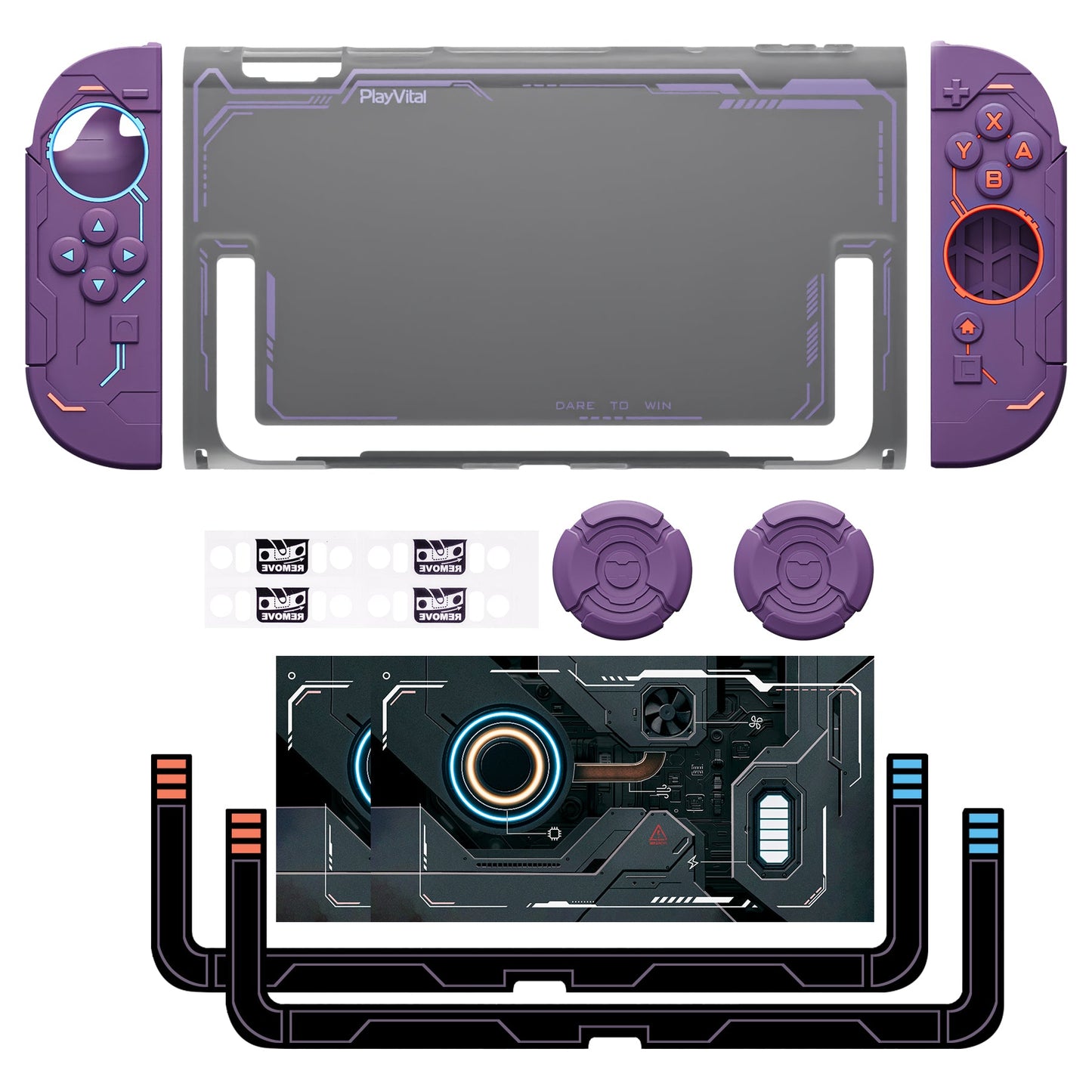PlayVital Stellar Mecha Protective Case for Nintendo Switch 2, Ergonomic Anti-slip Silicone Grip Cover, Dockable Hard Case Shell for Switch 2 with Joystick Cap & Sticker - Smoky Purple PlayVital