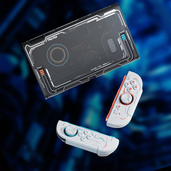 PlayVital Stellar Mecha Protective Case for Nintendo Switch 2, Ergonomic Anti-slip Silicone Grip Cover, Dockable Hard Case Shell for Switch 2 with Joystick Cap & Sticker - White PlayVital