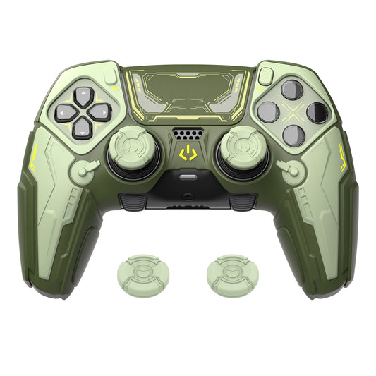 PlayVital Stellar Mecha Silicone Case with Joystick Cap & Sticker for PS5 Edge Controller, Anti-slip Grip Protector for PS5 Edge Controller - Army Green & Sage Green