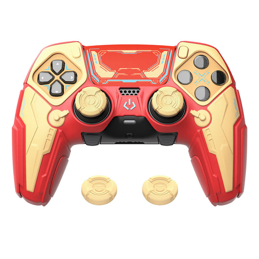 PlayVital Stellar Mecha Silicone Case with Joystick Cap & Sticker for PS5 Edge Controller, Anti-slip Grip Protector for PS5 Edge Controller - Crimson Red & Iron Yellow